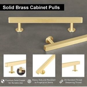 COPY - 6 - Pack Solid Brass Cabinet Pulls 3” Hole Center (in Brush Gold Finish)
